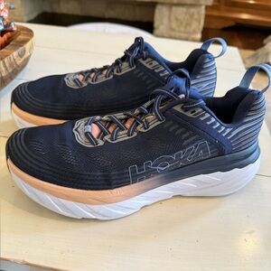 HOKA Bondi Navy and Peach Running Shoes Sz 8.5